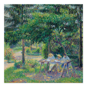 Enfants attablés dans le jardin Camille Pissarro   Poster