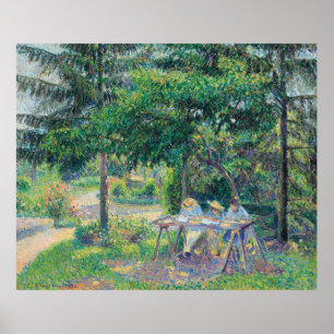 Enfants attablés dans le jardin Camille Pissarro Poster
