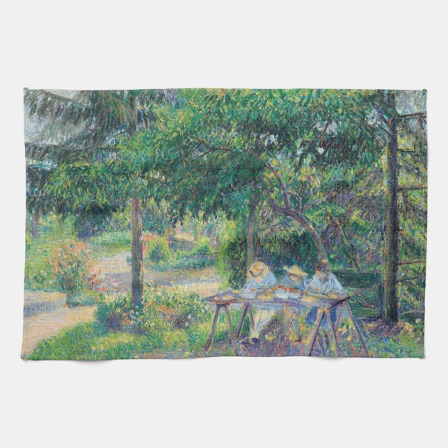 Enfants attablés dans le jardin Camille Pissarro   Tea Towel (Horizontal)