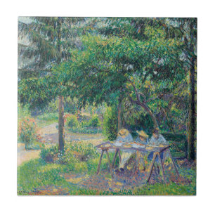 Enfants attablés dans le jardin Camille Pissarro Tile
