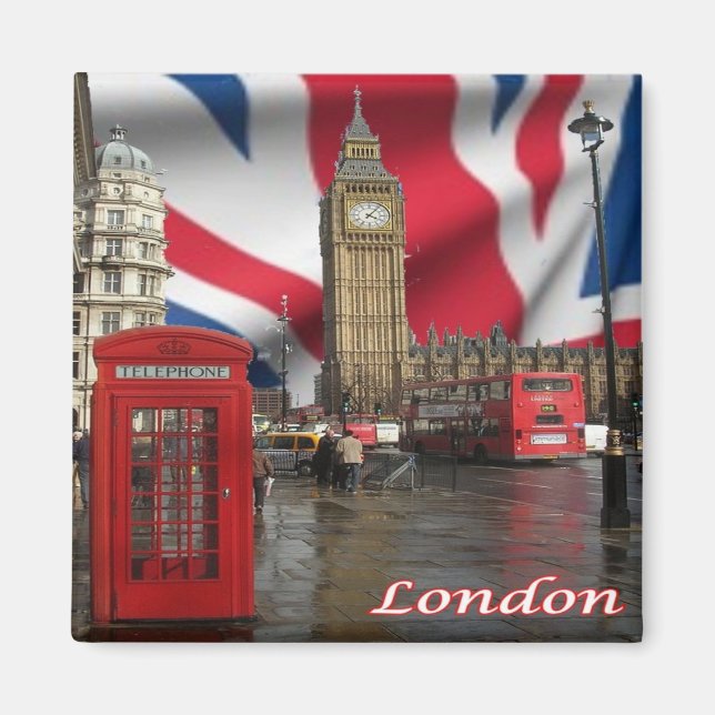 ENG082 BIG BEN, DOUBLE DECKER BUS, Fridge Magnet (Front)