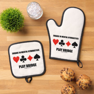 Engage In Mental Gymnastics Play Bridge Oven Mitt & Pot Holder Set