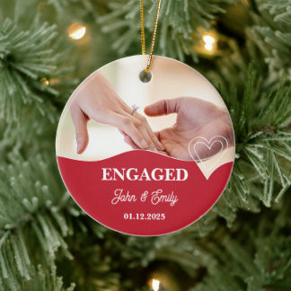 Engaged – Add Your Name, Birthdate & Photo Ceramic Tree Decoration