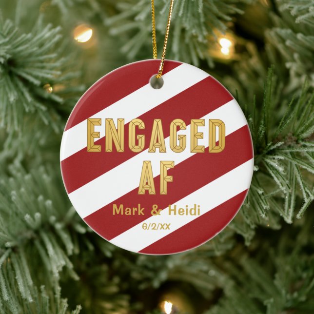 Engaged AF Funny Personalised Red Engagement Ceramic Tree Decoration (Tree)