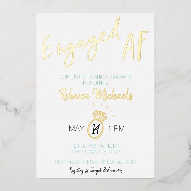 Engaged AF Gold Metallic Script Bridal Shower (Front)