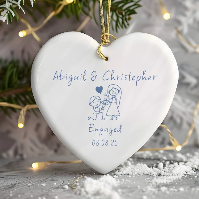Engaged Blue Doodle Photo Keepsake Ceramic Tree Decoration (Creator Uploaded)