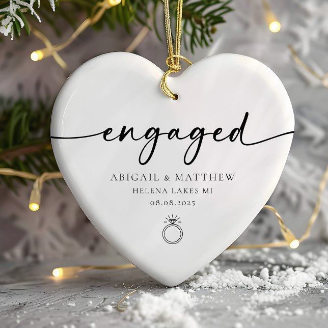 Engaged Calligraphy Photo Keepsake Ceramic Tree Decoration (Creator Uploaded)
