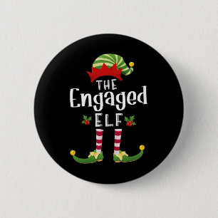 Engaged Christmas Elf Matching Pajama X-mas Party  6 Cm Round Badge