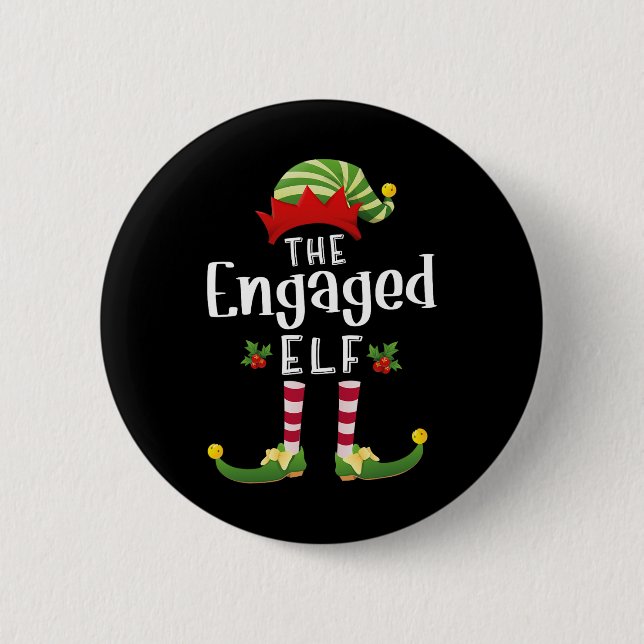 Engaged Christmas Elf Matching Pajama X-mas Party  6 Cm Round Badge (Front)