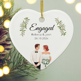 Engaged Christmas Keepsake Greenery Wedding Date Ceramic Tree Decoration