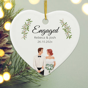 Engaged Christmas Keepsake Greenery Wedding Date Ceramic Tree Decoration
