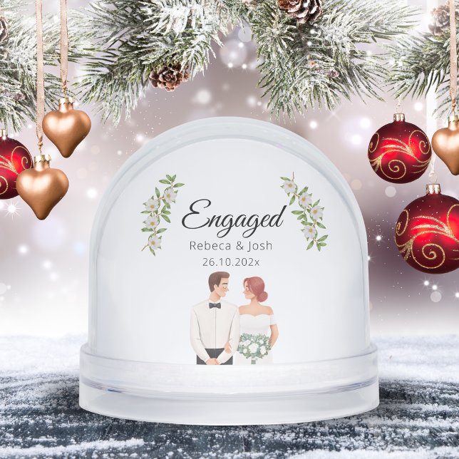 Engaged Christmas Keepsake Greenery Wedding Date Snowglobe (Engaged Christmas Keepsake Greenery Wedding Date Snow Globes)
