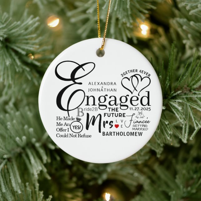 Engaged Collage Wedding Announcement Ceramic Tree Decoration (Tree)