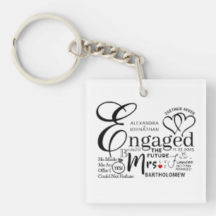 Engaged Collage Wedding Announcement Key Ring