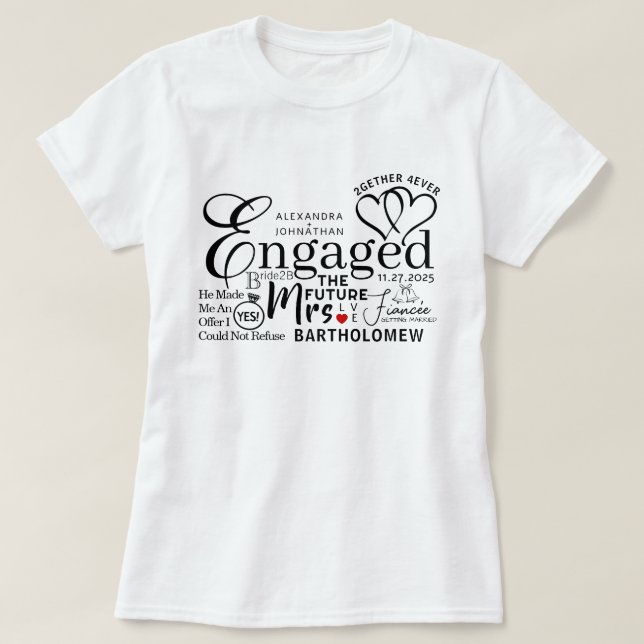 Engaged Collage Wedding Announcement T-Shirt (Design Front)