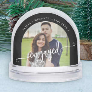 Engaged couple 2 photo script personalised snowglobe