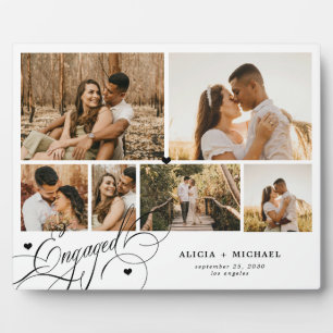 Engaged couple 6 photo collage template white plaque