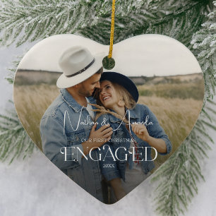 Engaged Couple Modern Photo Ceramic Tree Decoration