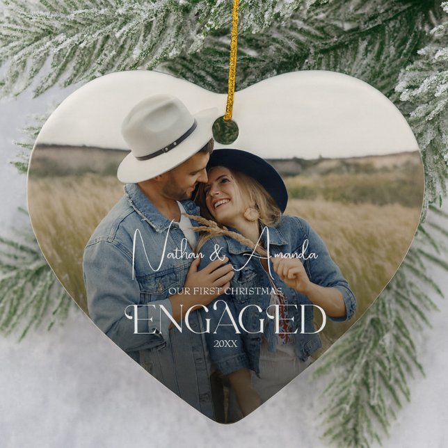 Engaged Couple Modern Photo Ceramic Tree Decoration (Creator Uploaded)