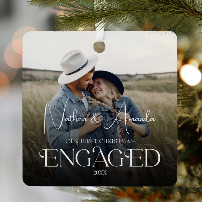 Engaged Couple Modern Photo Metal Tree Decoration (Creator Uploaded)