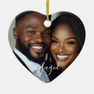 Engaged Couple Photo Ceramic Tree Decoration