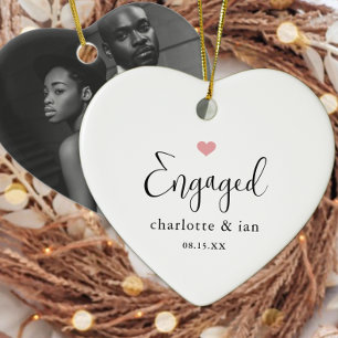 Engaged Couple Photo Keepsake  Ceramic Tree Decoration