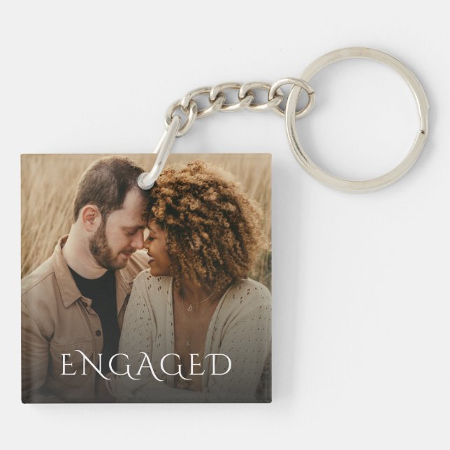 Engaged Couple Photo Key Ring (Back)
