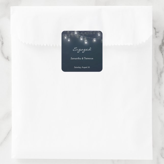 Engaged Couple Strung Firefly Light Jars Square St Sticker (Bag)