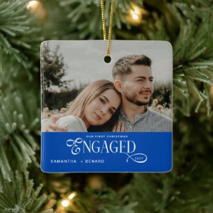 Engaged Couples Photo Stylish First Christmas Ceramic Ornament