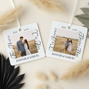 Engaged Couples Photo Two Hearts One Soul Keepsake Metal Tree Decoration