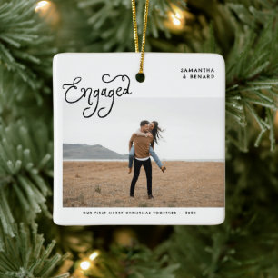 Engaged Couples Photo Whimsical Ceramic Ornament