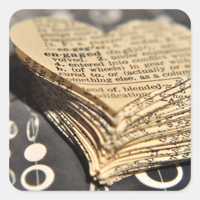 Engaged Dictionary Heart Square Sticker (Front)