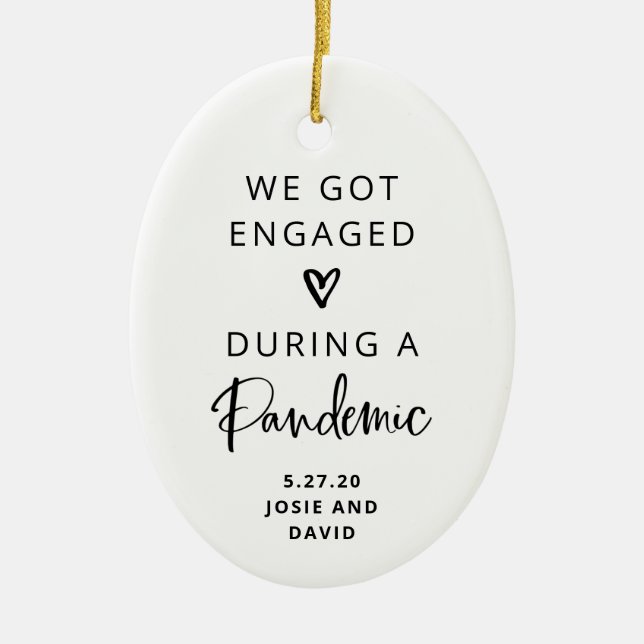 Engaged During a Pandemic | Photo Back Ceramic Tree Decoration (Front)