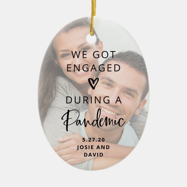 Engaged During a Pandemic | Two Photo Keepsake Ceramic Tree Decoration (Front)