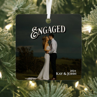 Engaged Elegant Minimal & Modern Couple Photo Metal Tree Decoration