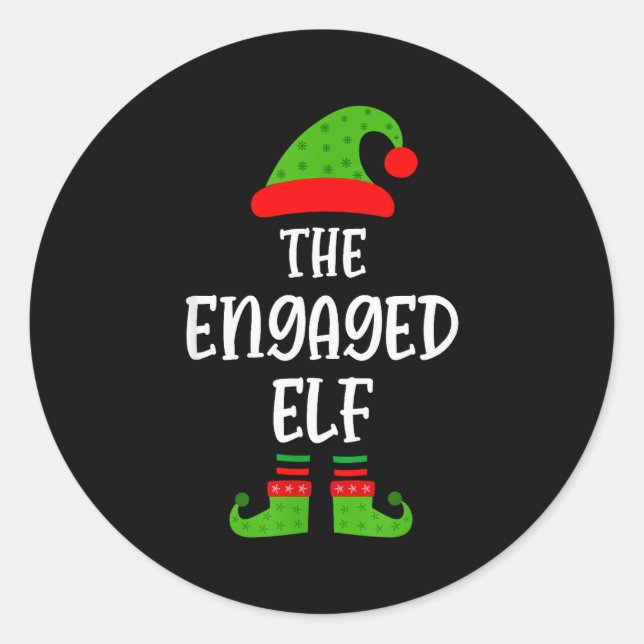 Engaged Elf Family Matching Christmas Engagement  Classic Round Sticker (Front)