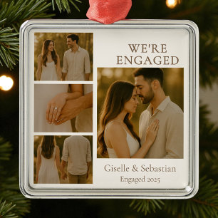 Engaged Engagement Collage 4 Photo Christmas Metal Tree Decoration
