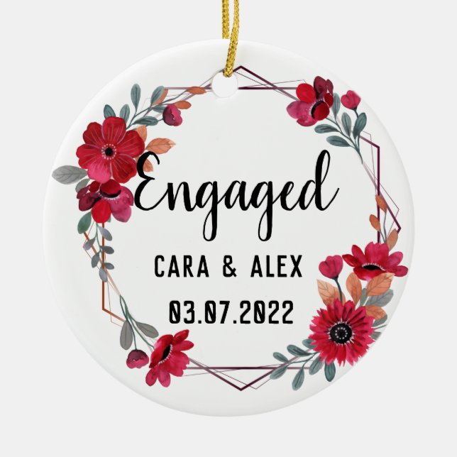 Engaged Engagement Gifts for Couple Personalised Ceramic Tree Decoration (Front)