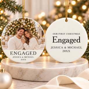 Engaged First Christmas Photo Ceramic Tree Decoration