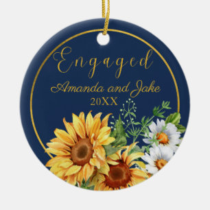 Engaged Floral Rustic Sunflowers Ceramic Tree Decoration