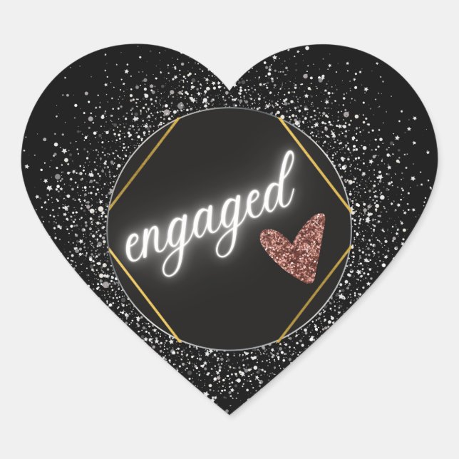 Engaged Glam Black and Silver  Heart Sticker (Front)