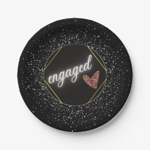 Engaged Glam Black and Silver   Paper Plate