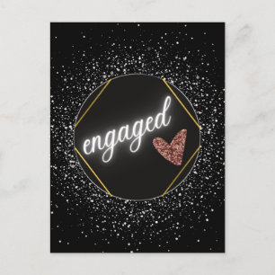 Engaged Glam Black and Silver     Postcard