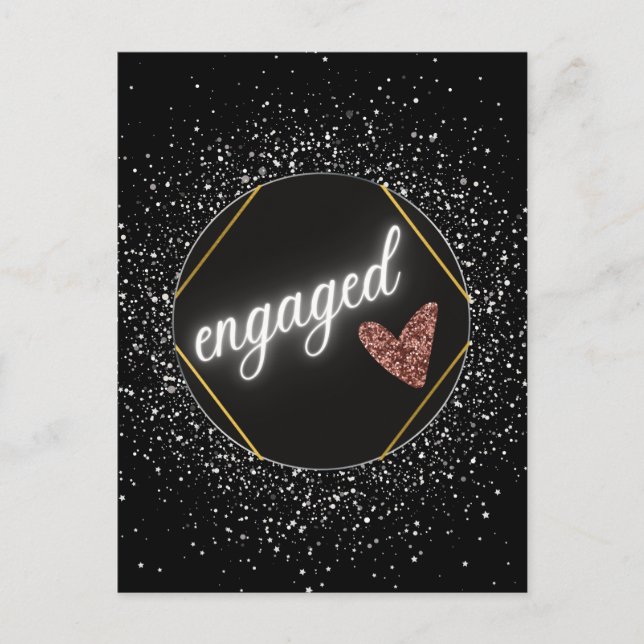 Engaged Glam Black and Silver     Postcard (Front)