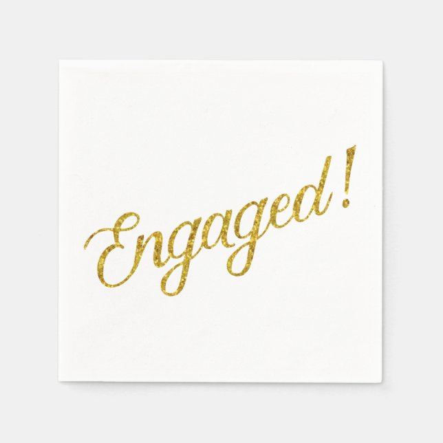 Engaged Gold Faux Glitter Metallic Sequins Quote Napkin (Front)