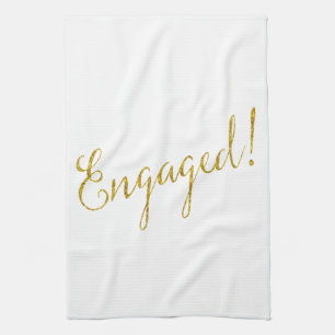 Engaged Gold Faux Glitter Metallic Sequins Tea Towel