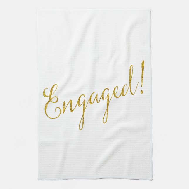 Engaged Gold Faux Glitter Metallic Sequins Tea Towel (Vertical)