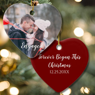 Engaged Heart Photo Forever Began this Christmas Ceramic Tree Decoration