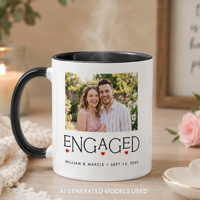 Engaged Heart Typography White Photo Mug (Creator Uploaded)
