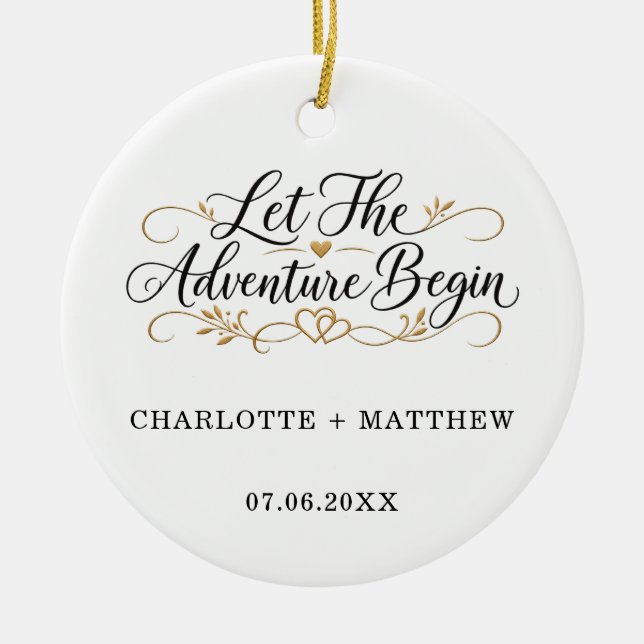 Engaged Married Let the Adventure Begin Ceramic Tree Decoration (Front)